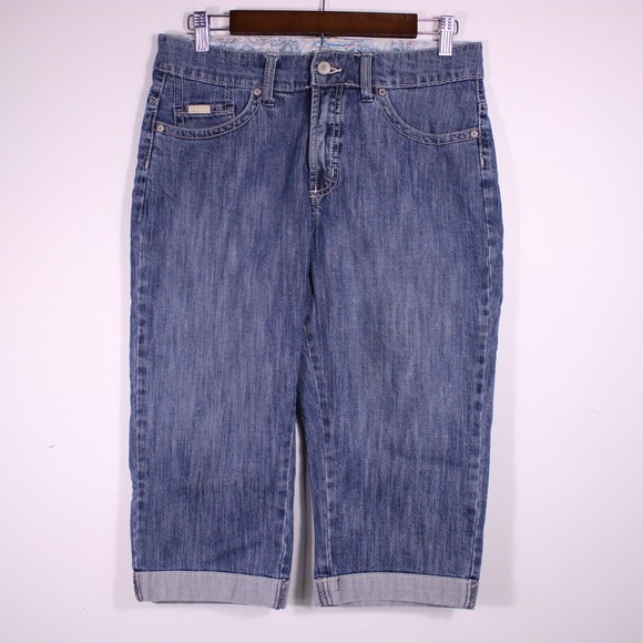 Lee Capris Jeans Womens Sze 10 M Blue Below The Waist Cuffed Stretch, 31.75x17.5 - Picture 1 of 14